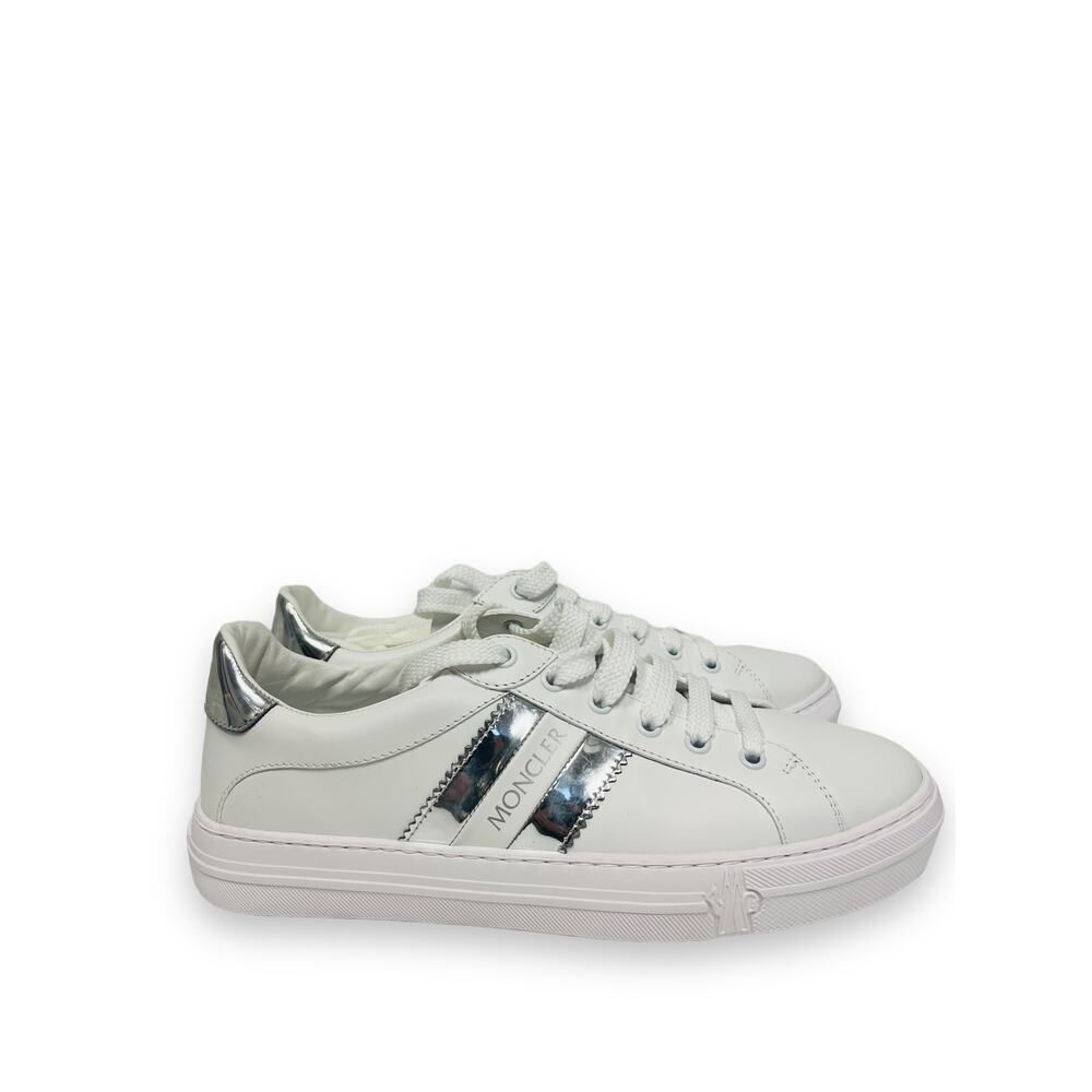 MONCLER White Leather Logo Accent Chrome Tab Ariel Sneakers Trainers EU 40 US 10 - Picture 6 of 9
